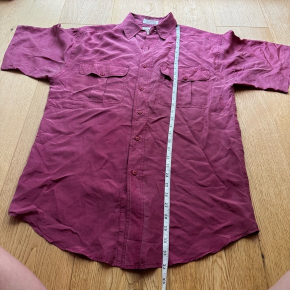 Vintage Tip Top Tailors 100% Silk Pink Safari Shirt - S - Picture 9 of 16